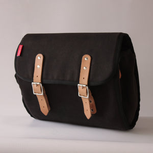 Marvin Saddle/Bar Bag - 12L - Black Canvas, Tan Leather