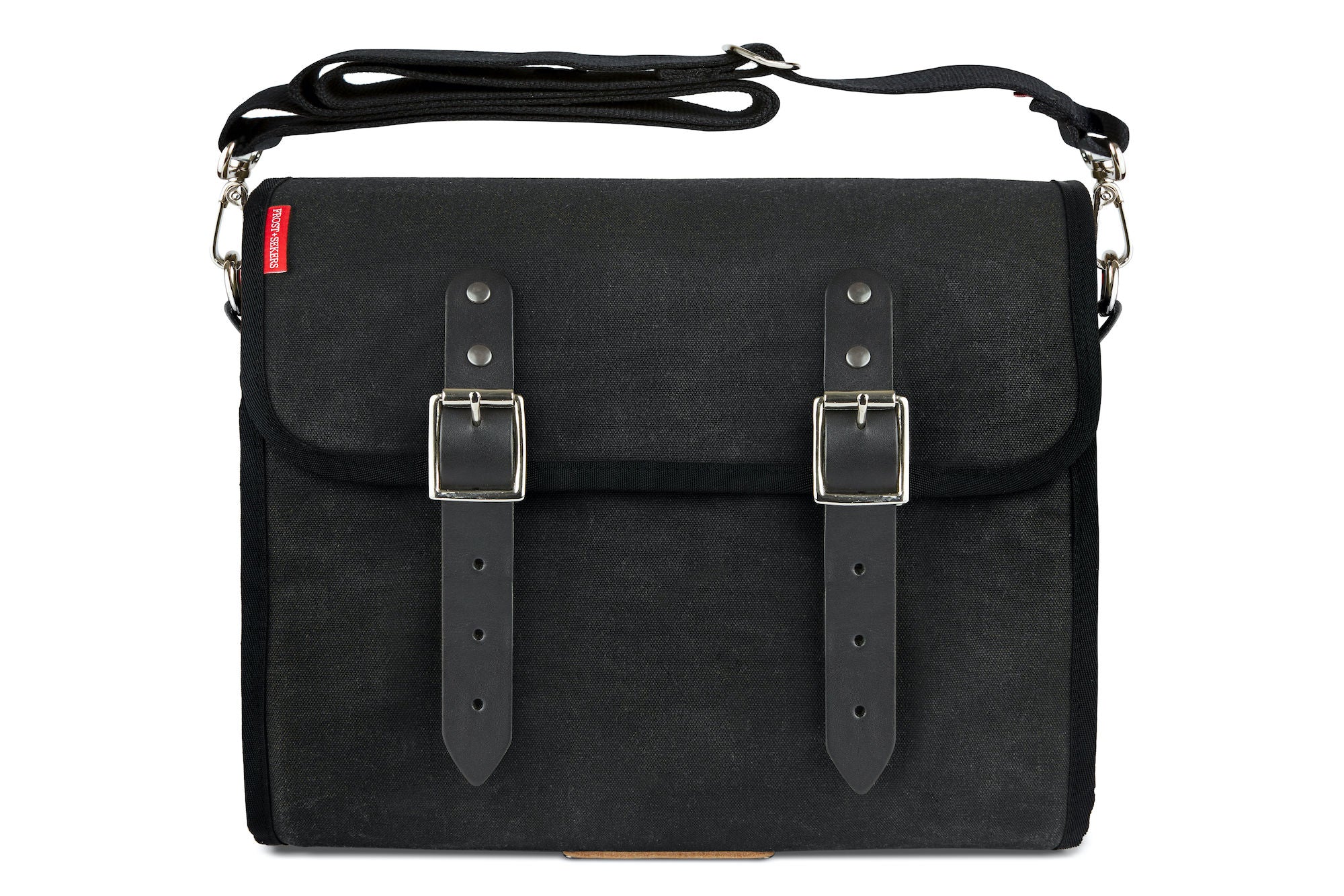 Frost and Sekers Marvin saddle bag. Black canvas with black leather.