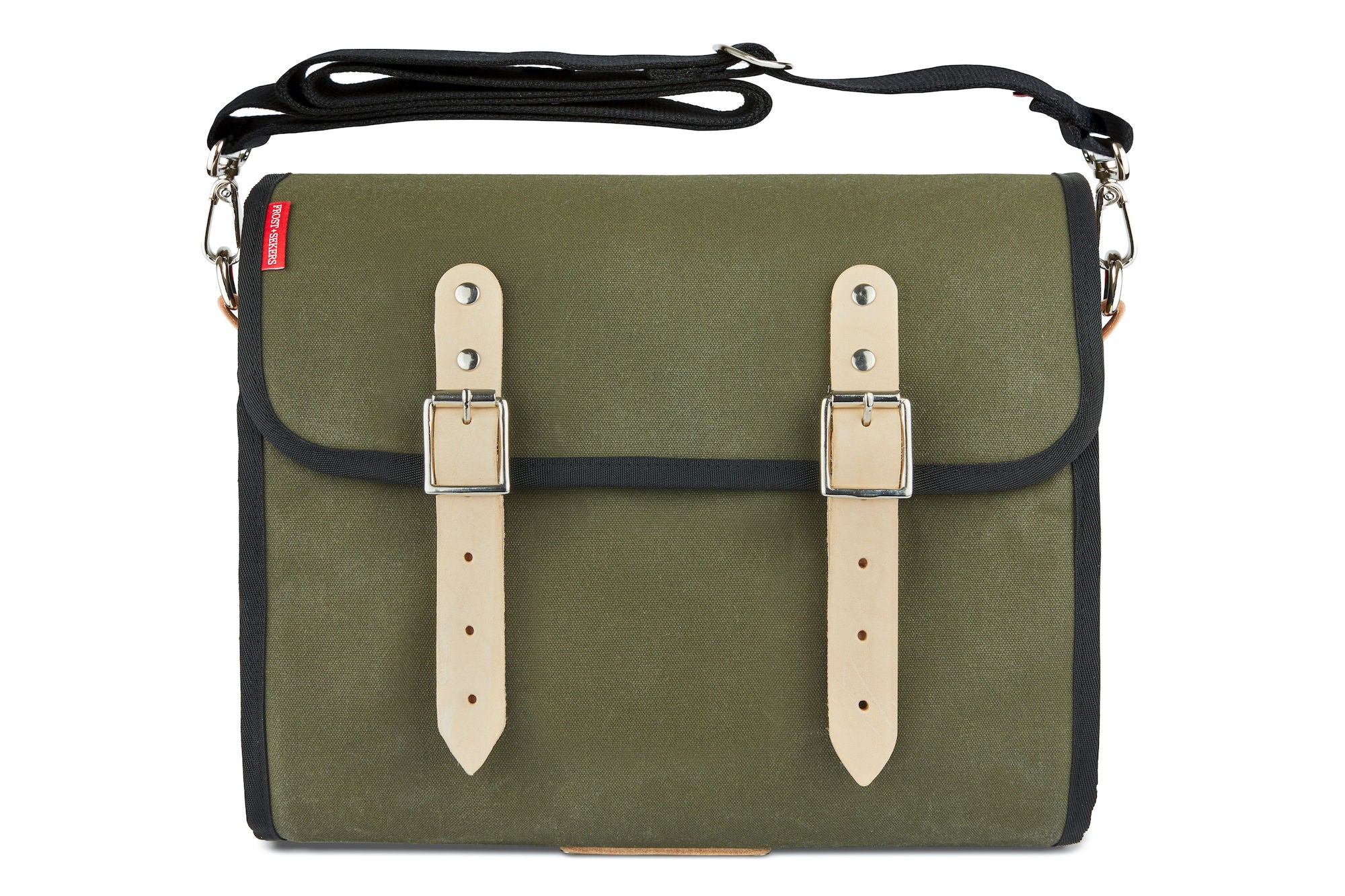 Frost and Sekers Marvin saddle bag. Green canvas with tan leather.