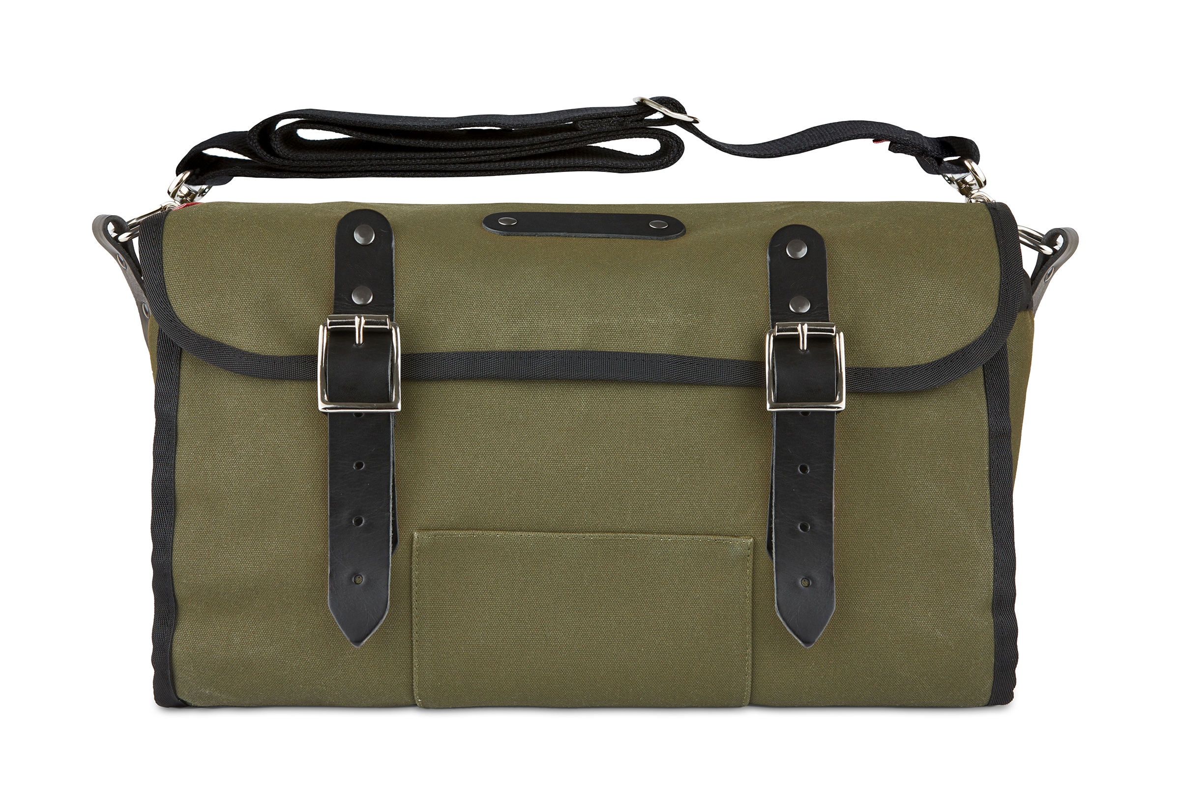 Frost and Sekers Otis saddle bag. Green canvas with black leather.
