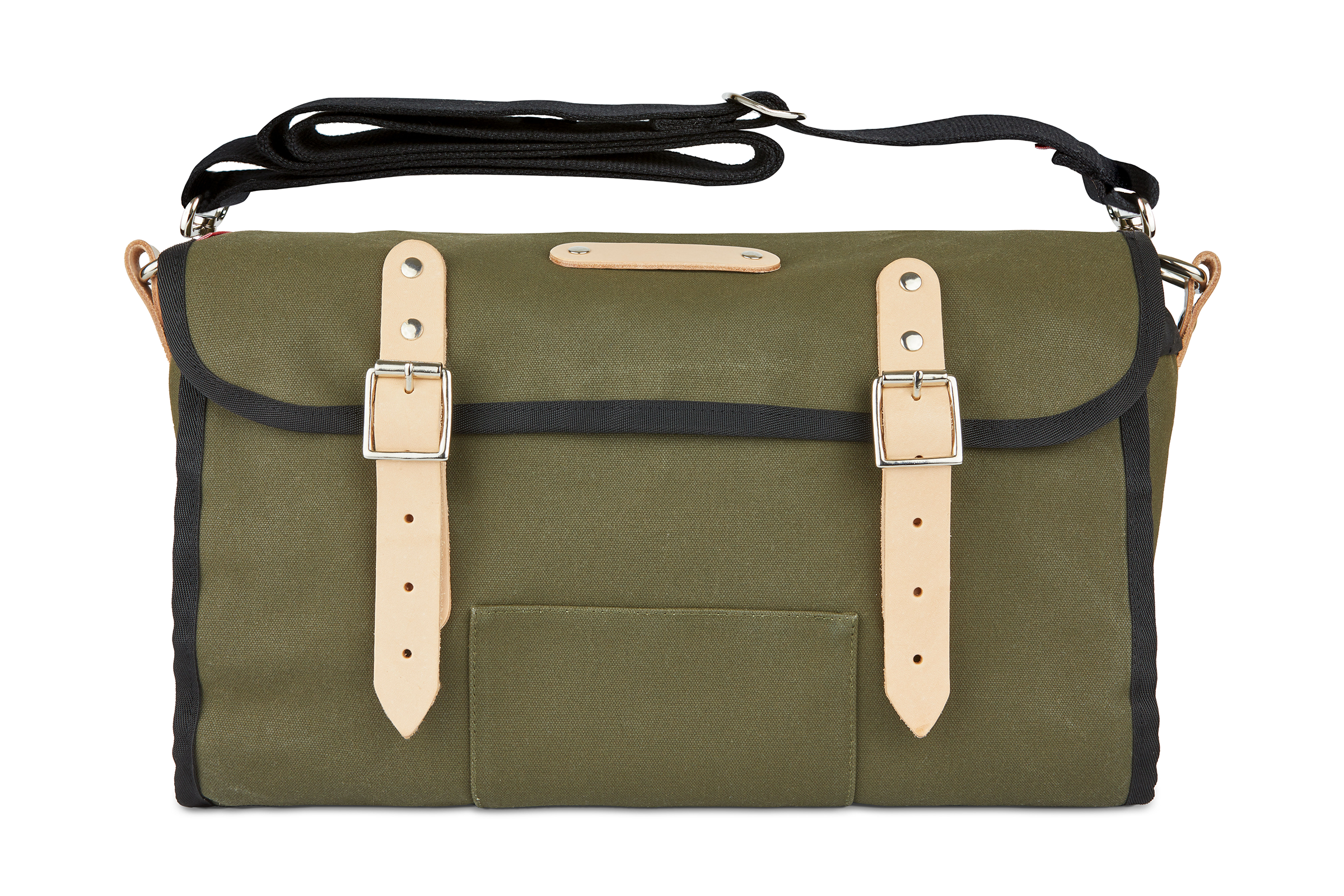 Frost and Sekers Otis saddle bag. Green canvas with tan leather.